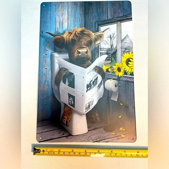 Cow On  Potty Metal Sign - Picture 2 of 3